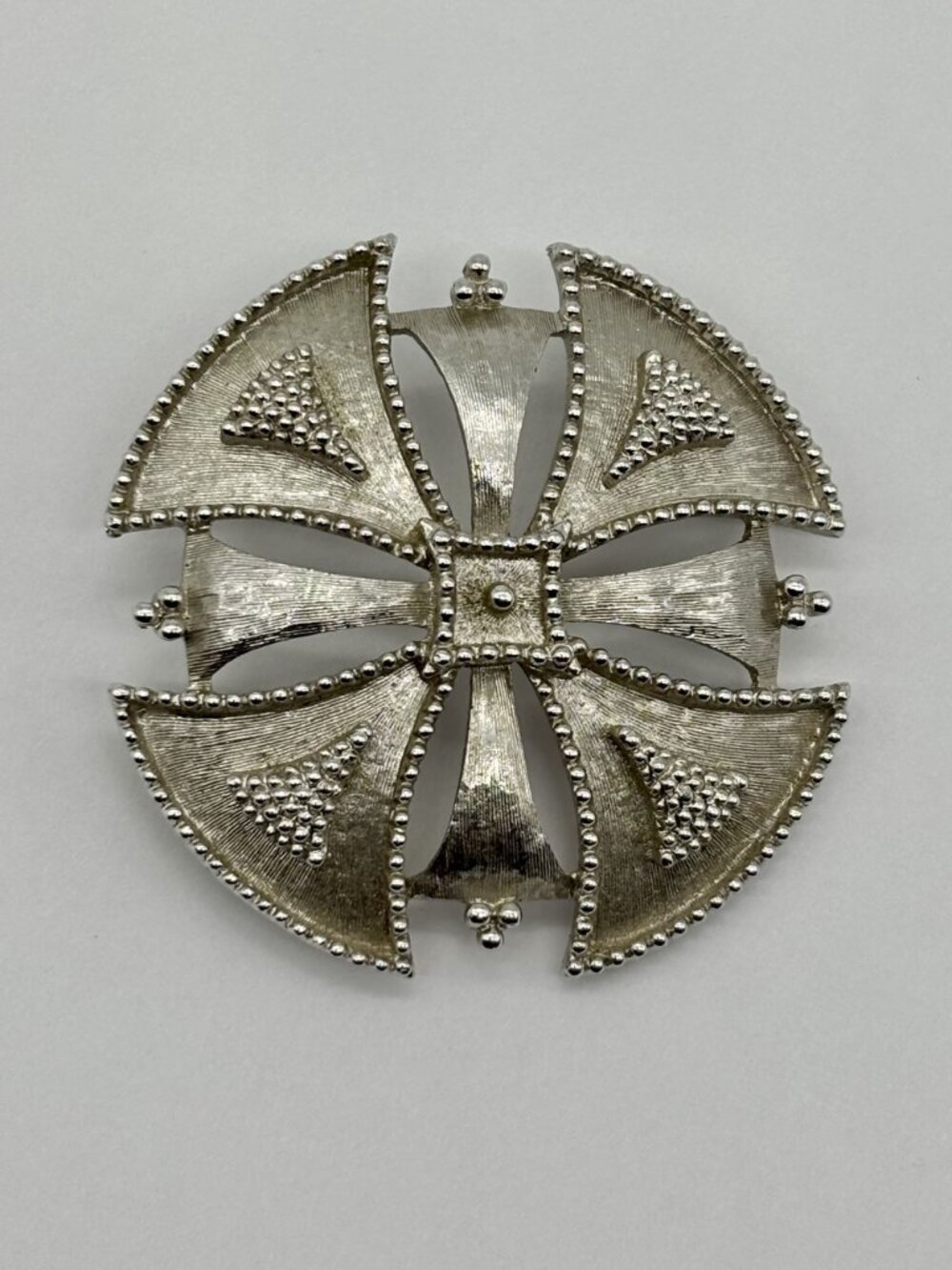 Vintage Monet Maltese Cross Etruscan Revival Brooch Silver-Tone Beaded Detailing - Picture 3 of 15